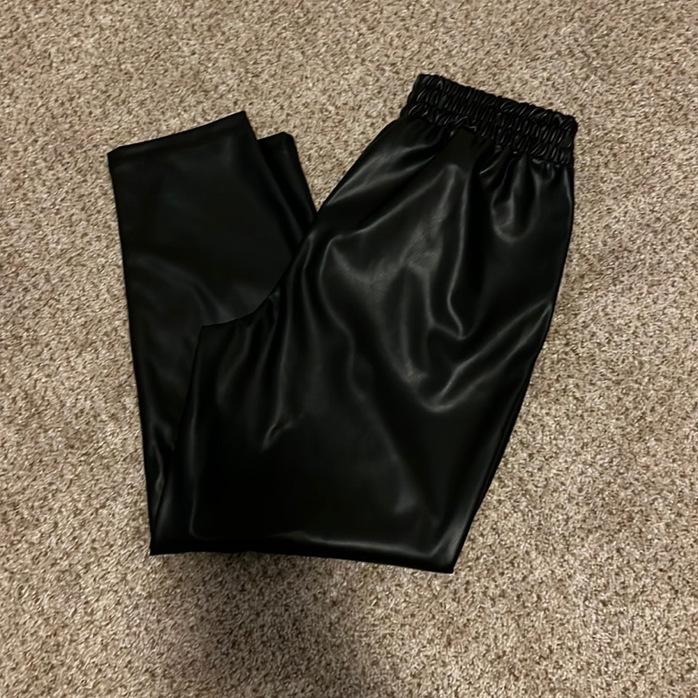 Fabletics black leather joggers
